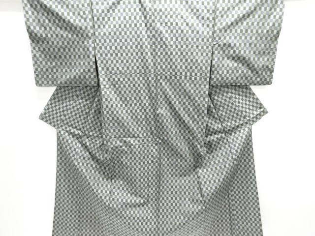 JAPANESE KIMONO / ANTIQUE ENSEMBLE KIMONO / TAISHO ROMAN STYLE / OSHIMA TSUMUGI / WOVEN GRID